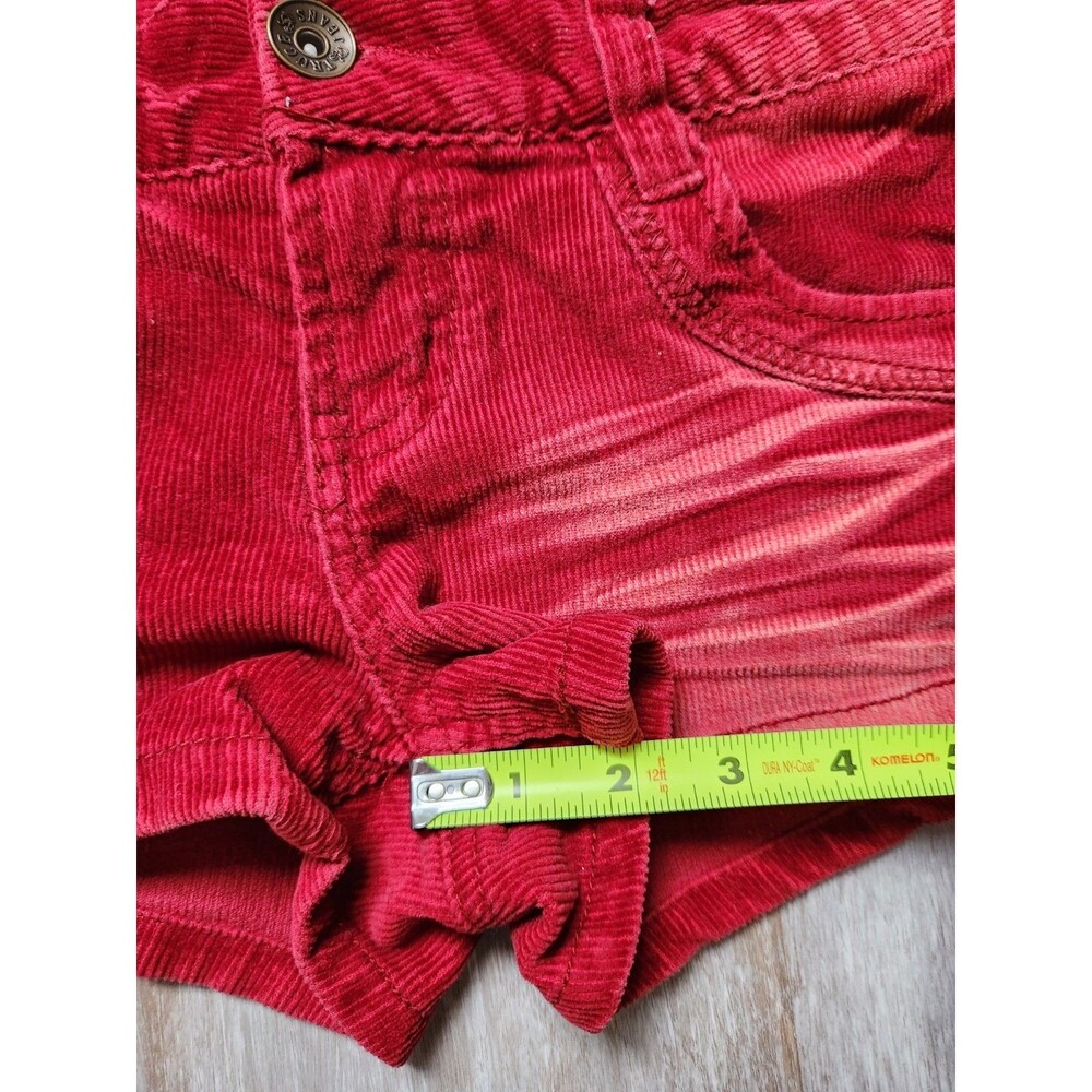 VTG Y2K Truce Red Corduroy Low Rise Shorts Distressed Zip Pocket Stretch S EUC - Picture 8 of 9